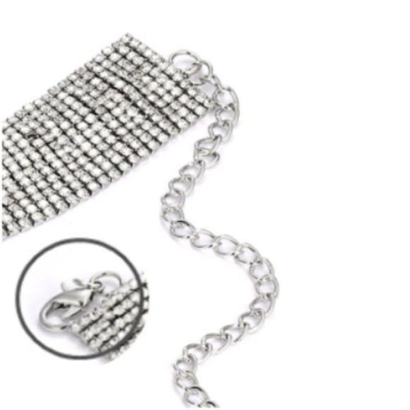 Long SIlver Crystal Rhinestone Adjustable Bib Collar Choker Party Necklace - Picture 5 of 7